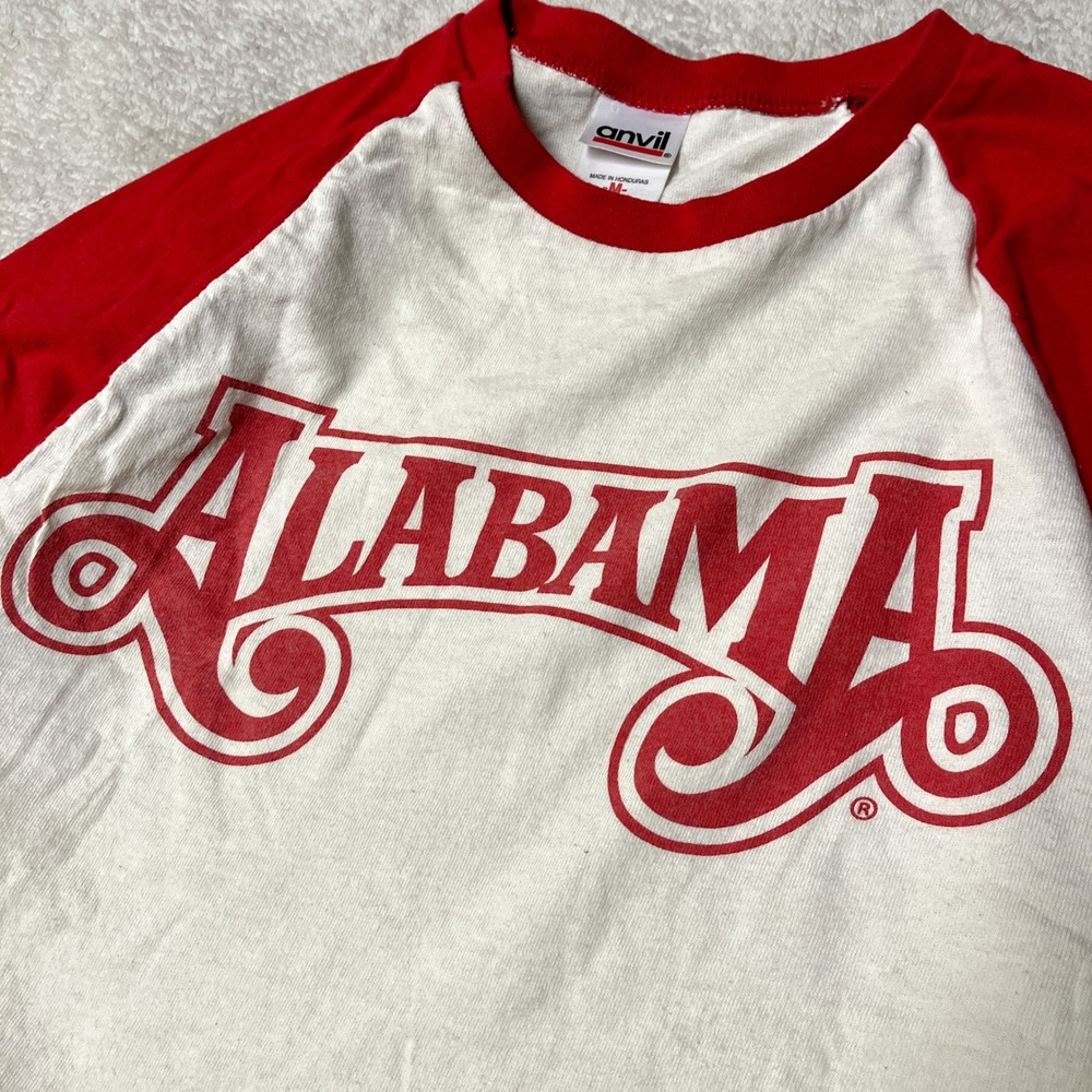 Vintage 90s Alabama Band Raglan Baseball Shirt Red White Country Music Men's M